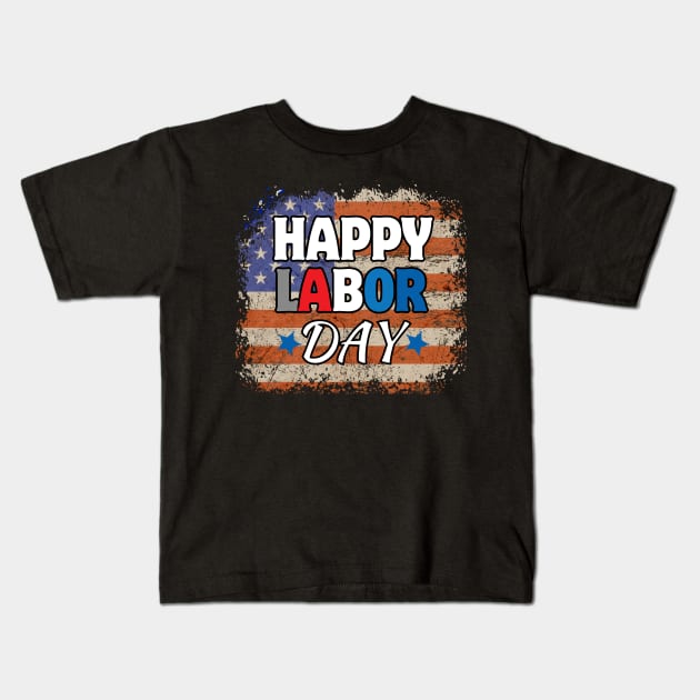 Happy Labor Day with American Flag Kids T-Shirt by Teesquares